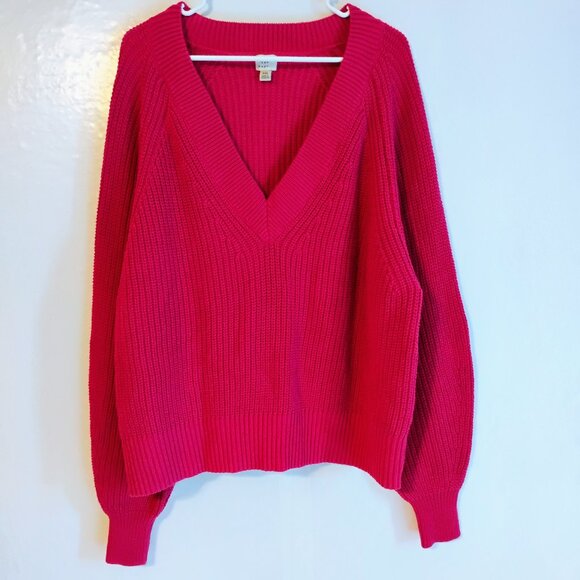 a new day Sweaters - A New Day XXL Pink Chenille V Neck Sweater Cozy Knit Pullover